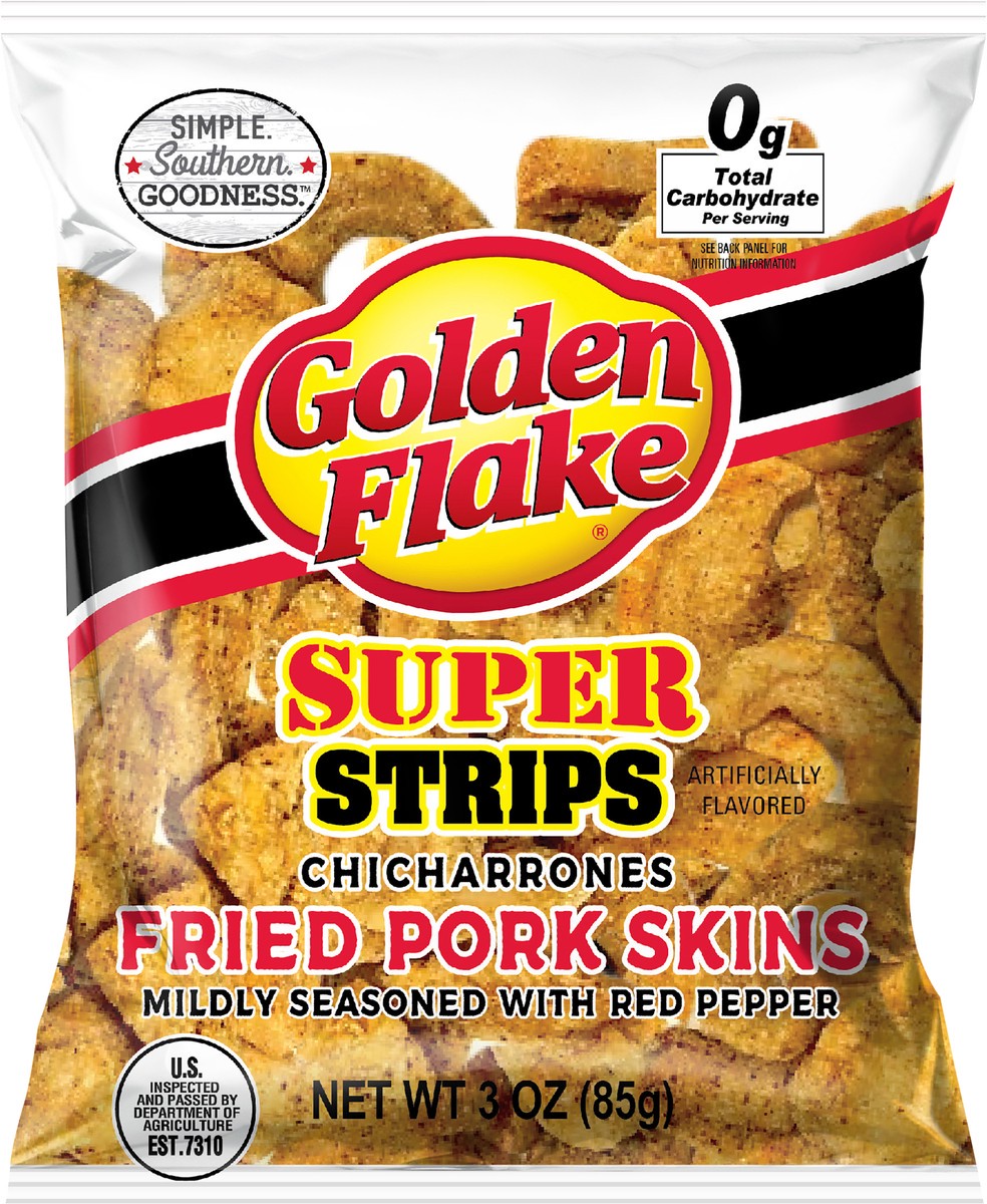 slide 7 of 7, Golden Flake Chicharrones Super Strips Fried Pork Skins 3 oz, 3 oz