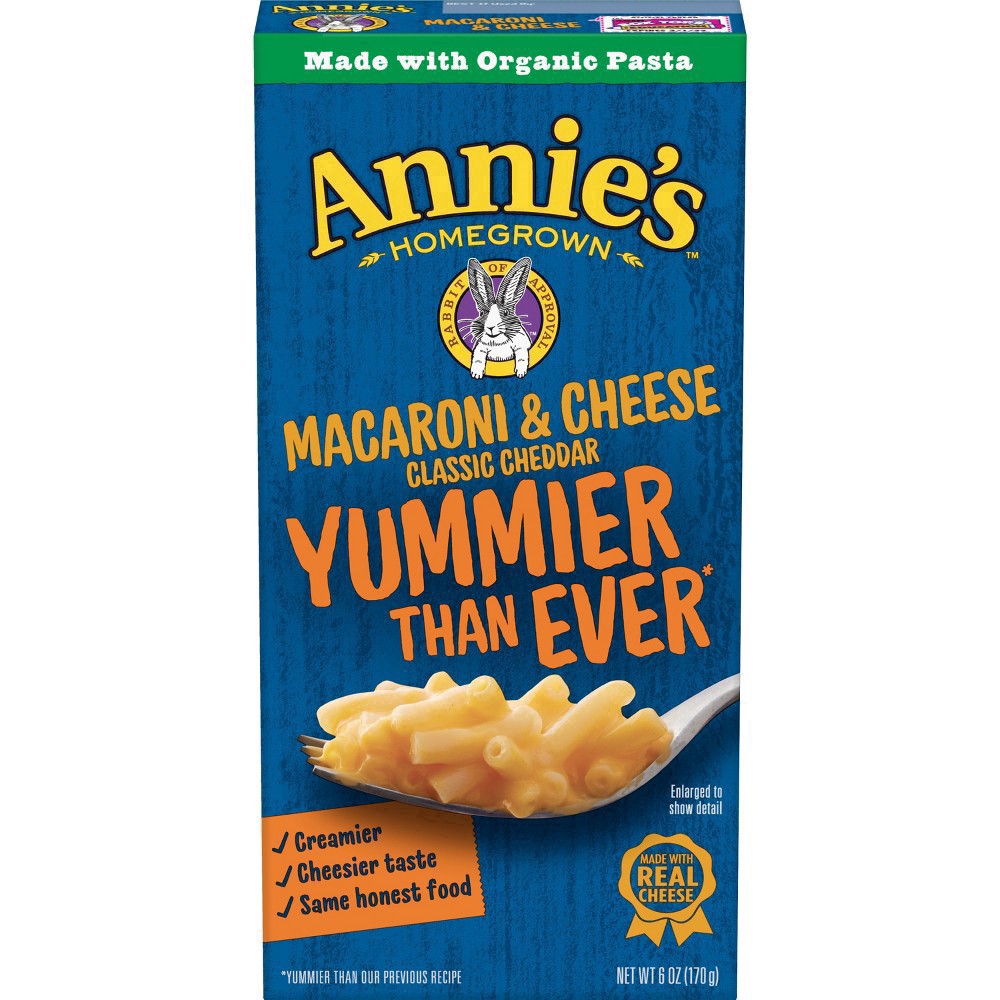 slide 14 of 108, Annie's Annie''s Classic Cheddar Macaroni and Cheese Dinner with Organic Pasta, 6 OZ, 6 oz