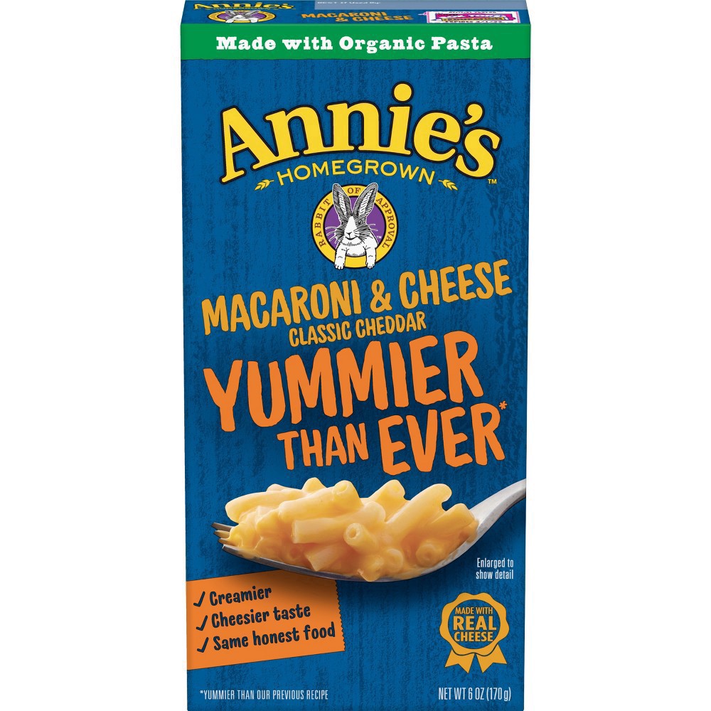 slide 69 of 108, Annie's Annie''s Classic Cheddar Macaroni and Cheese Dinner with Organic Pasta, 6 OZ, 6 oz