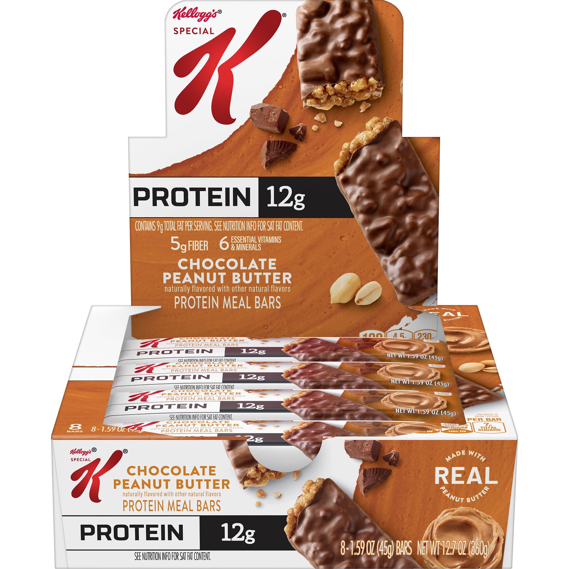 slide 1 of 5, Special K Kellogg's Special K Protein Bars, Meal Replacement, Protein Snacks, Chocolate Peanut Butter, 12.7oz Tray, 8 Bars, 12.7 oz