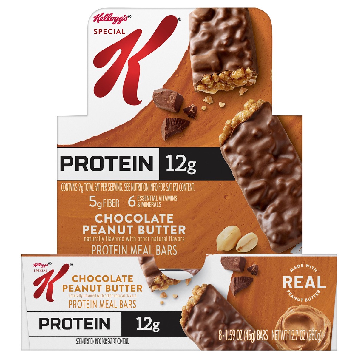 slide 1 of 5, Special K Bar Protein Bars, Meal Replacement, Protein Snacks, Chocolate Peanut Butter, 12.7oz Tray, 8 Bars, 12.7 oz