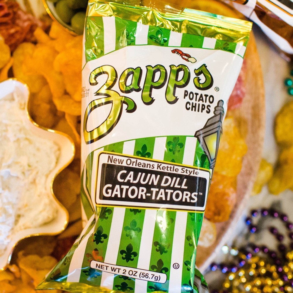 slide 5 of 9, Zapp's New Orleans Kettle Style Cajun Dill Gator-Tators Potato Chips, 5 oz
