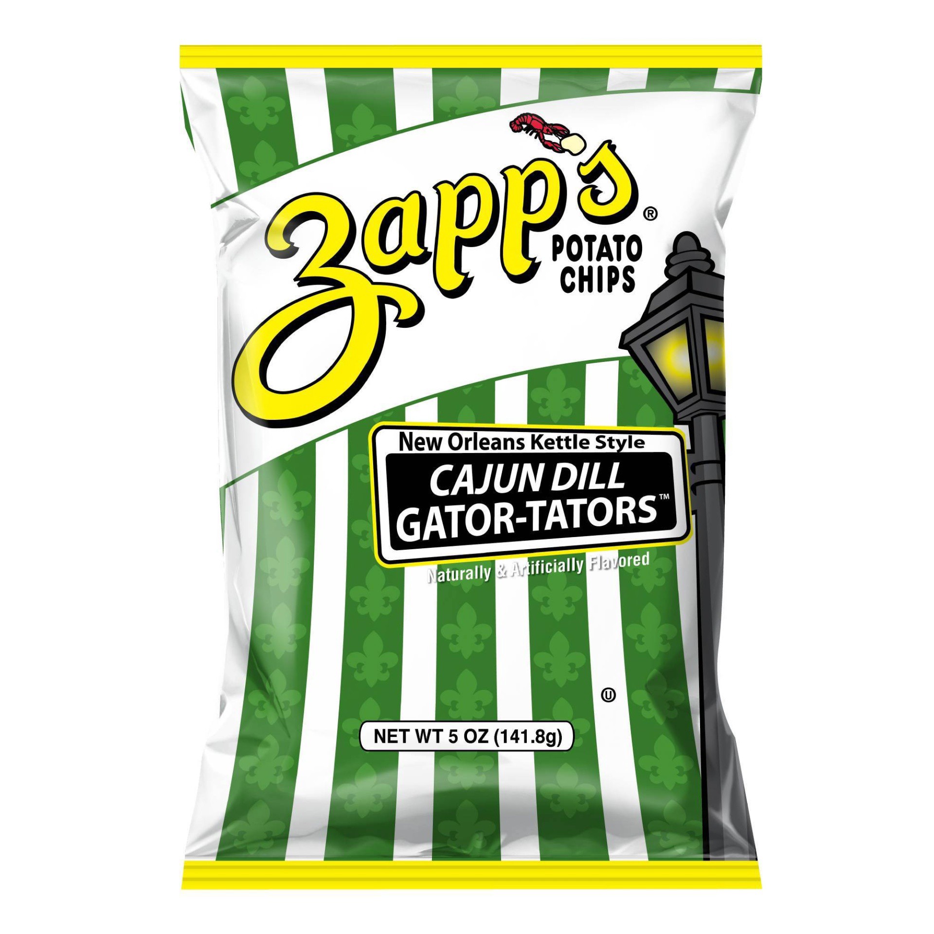 slide 1 of 9, Zapp's New Orleans Kettle Style Cajun Dill Gator-Tators Potato Chips, 5 oz