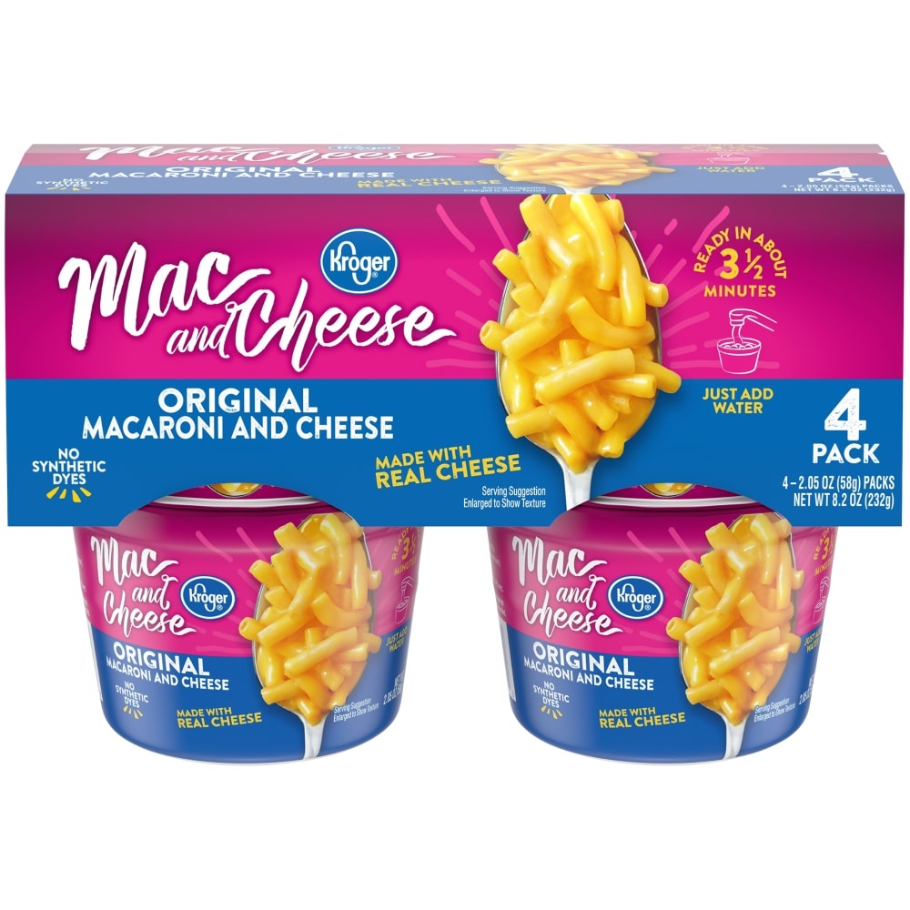 slide 1 of 1, Kroger Original Macaroni & Cheese Cups, 4 ct; 2.05 oz