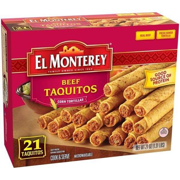 slide 1 of 1, El Monterey Beef Taquitos Corn Tortillas, 21 oz