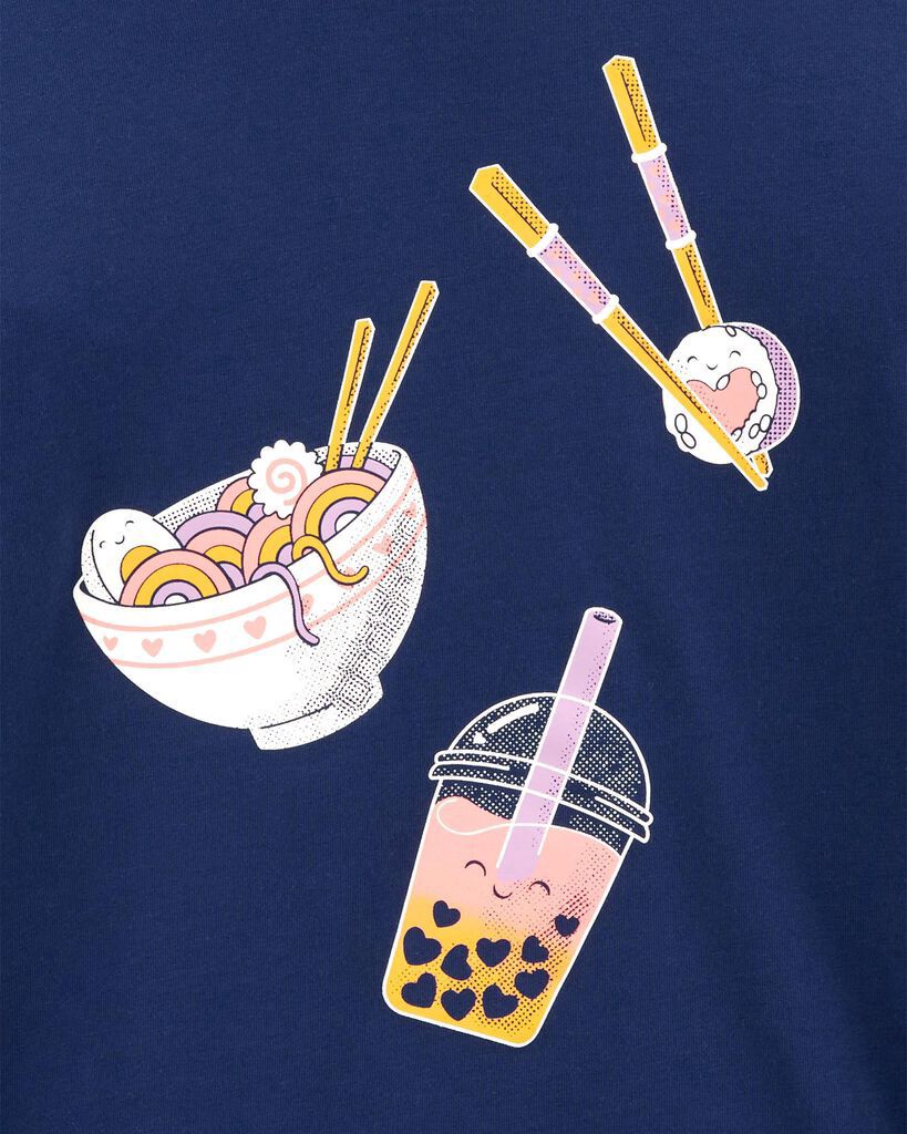 slide 2 of 2, Carter's Kid Sushi Ramen Boba Cotton Blend Graphic Tee Navy S, 1 ct