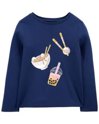 Carter's Kid Sushi Ramen Boba Cotton Blend Graphic Tee Navy S