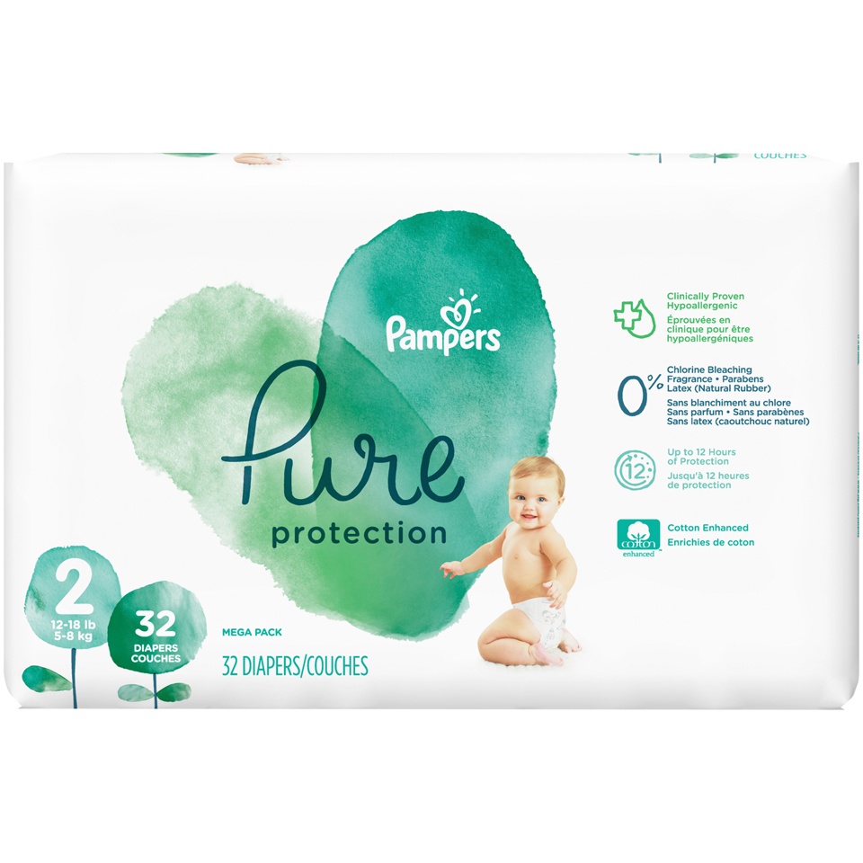 slide 2 of 4, Pampers Pure Protection Mega Pack Diapers- Size 2, 32 ct