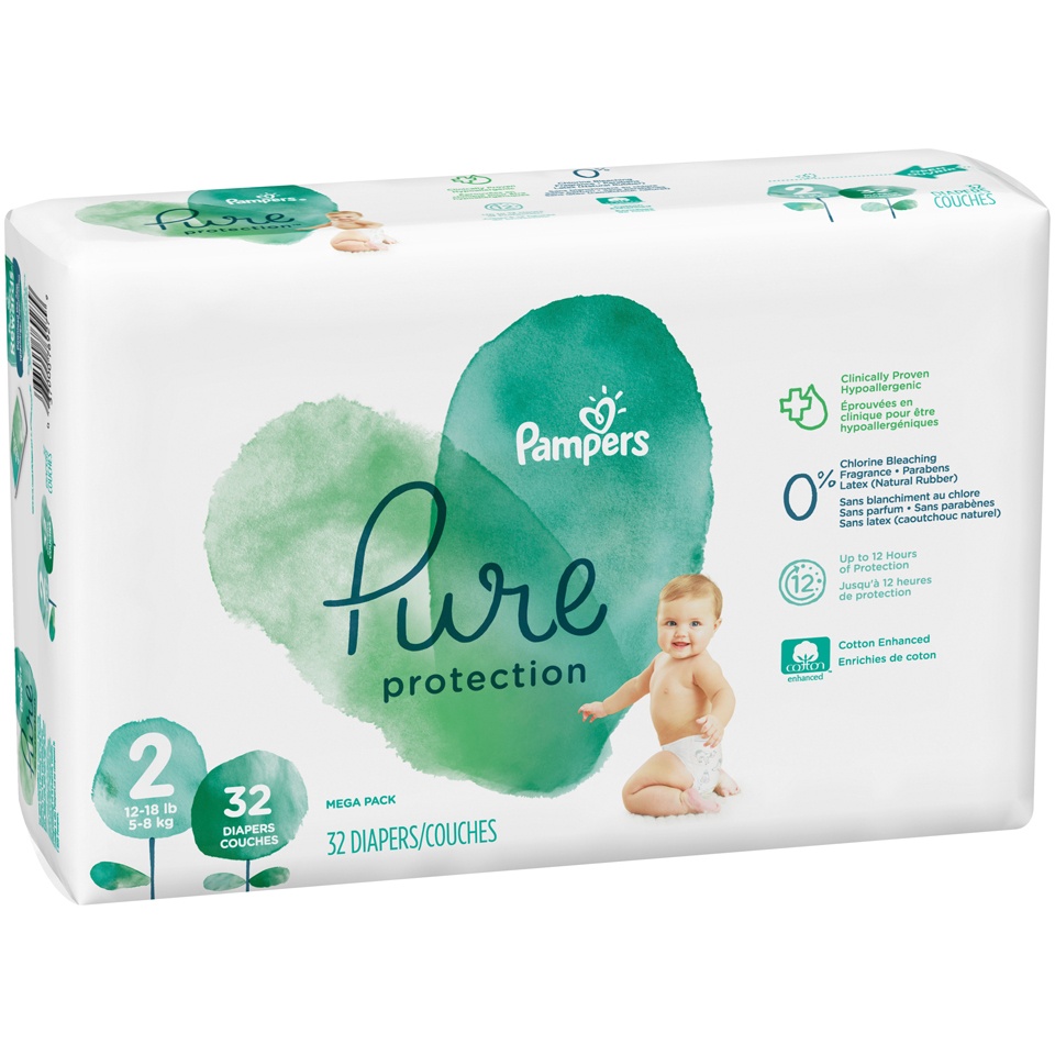slide 3 of 4, Pampers Pure Protection Mega Pack Diapers- Size 2, 32 ct