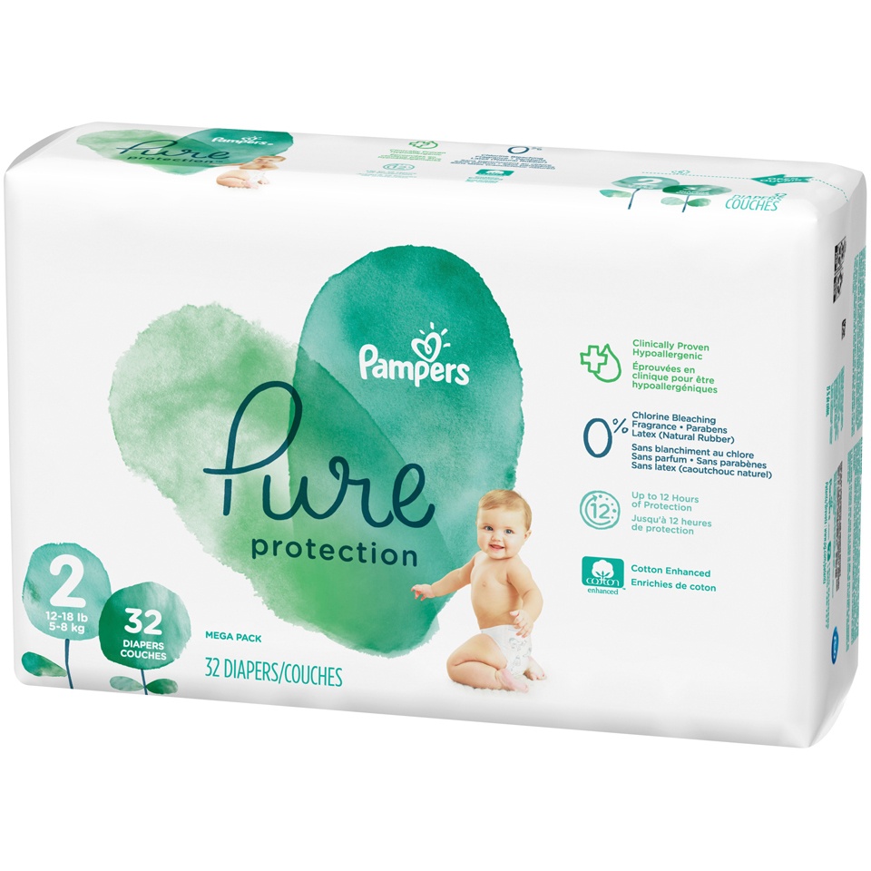 slide 4 of 4, Pampers Pure Protection Mega Pack Diapers- Size 2, 32 ct