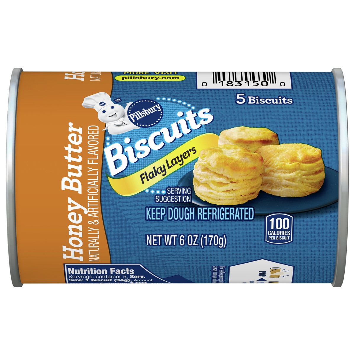 slide 7 of 11, Pillsbury Honey Butter Flaky Layers Biscuits, 5 Biscuits, 6 oz, 5 ct