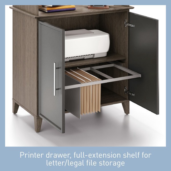 slide 7 of 8, Realspace Koru 72""H 3-Shelf Bookcase With Printer Shelf & File Storage, Two-Tone Slate/Gray Oak, 1 ct
