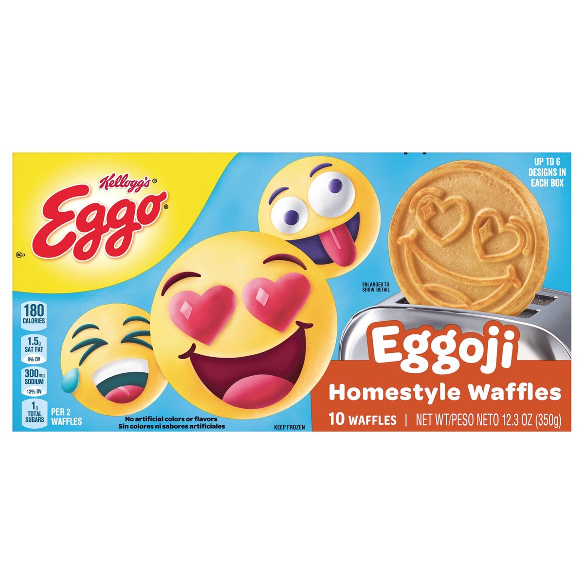 slide 1 of 5, Eggo Kellogg's Eggo Eggoji Homestyle Frozen Waffles, 12.3 oz