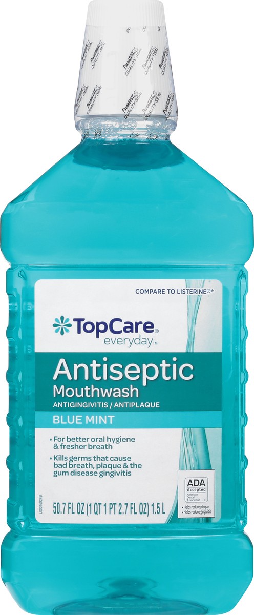 slide 12 of 13, Topcare Everyday Antiseptic Blue Mint Mouthwash 50.7 oz Bottle, 50.7 fl oz