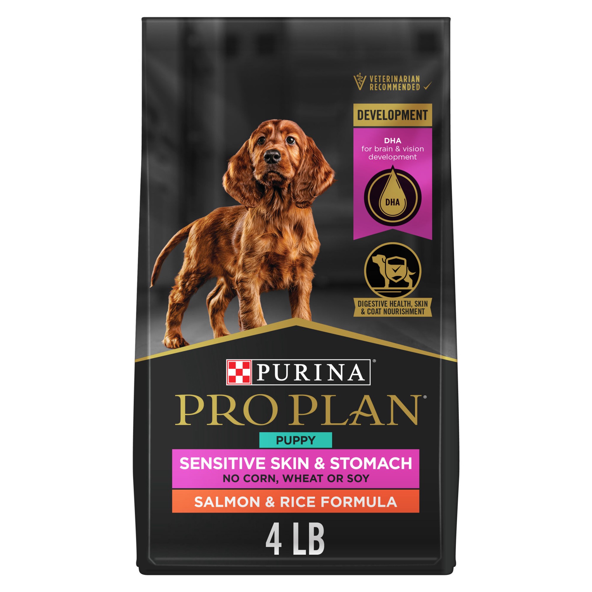 slide 1 of 9, Purina Pro Plan Puppy Sensitive Skin & Stomach Salmon & Rice Formula Dog Food 4 lb, 4 lb