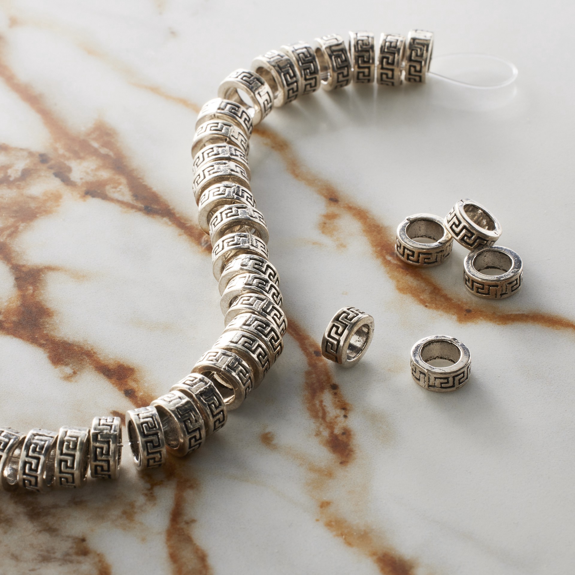 slide 3 of 3, Antique Silver Metal Large Hole Spacer Beads, 7.5mm By Bead Landing, 7.5mm