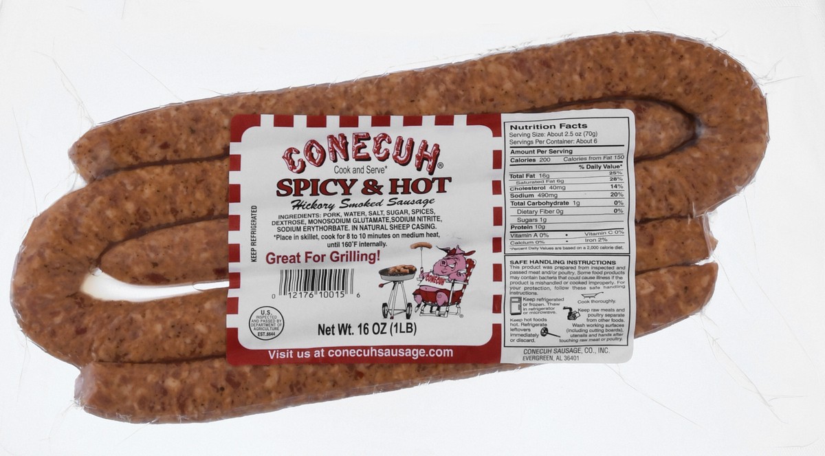 slide 10 of 13, Conecuh Hickory Spicy & Hot Smoked Sausage 16 oz, 16 oz