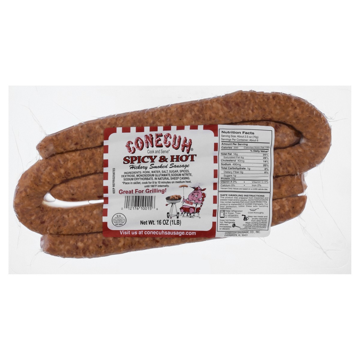 slide 7 of 13, Conecuh Hickory Spicy & Hot Smoked Sausage 16 oz, 16 oz