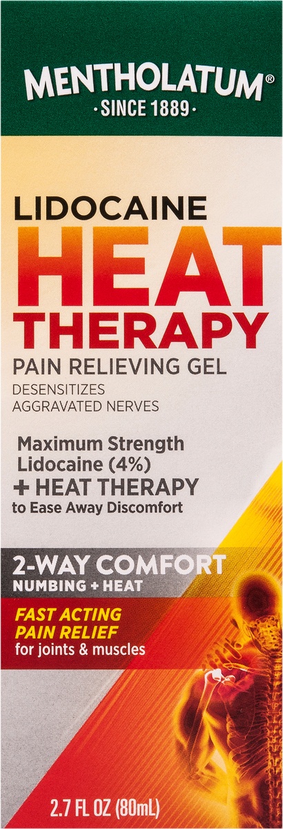 slide 4 of 8, Mentholatum Lidocaine Heat Pain Relieving Gel, 2.7 oz