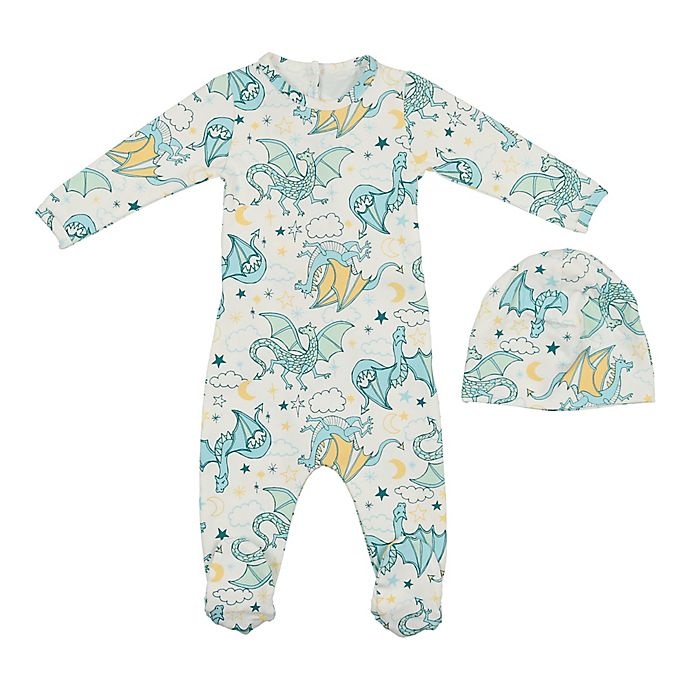 slide 1 of 2, HannaKay, By Maniere Newborn Dragon Print Footie and Matching Hat, 1 ct