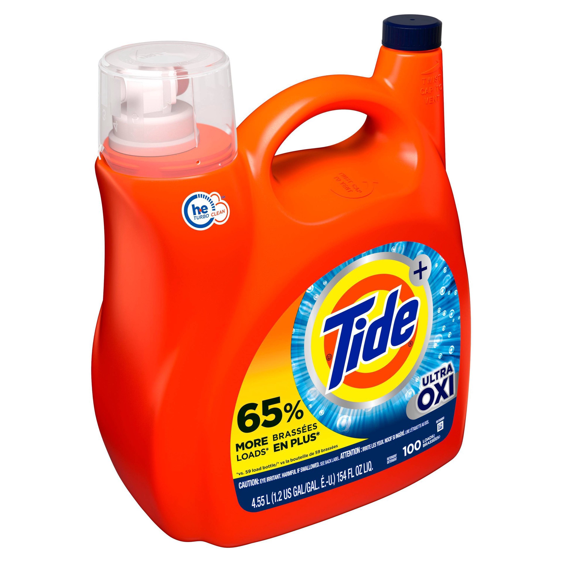 slide 7 of 15, Tide Ultra Oxi Liquid Laundry Detergent, 100 loads, 154 fl oz, HE Compatible, 154 fl oz