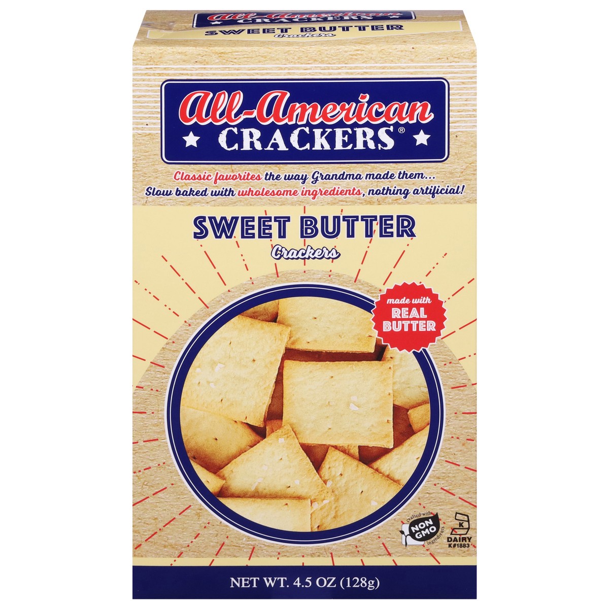 slide 1 of 9, All-American Crackers Sweet Butter Crackers 4.5 oz, 4 oz