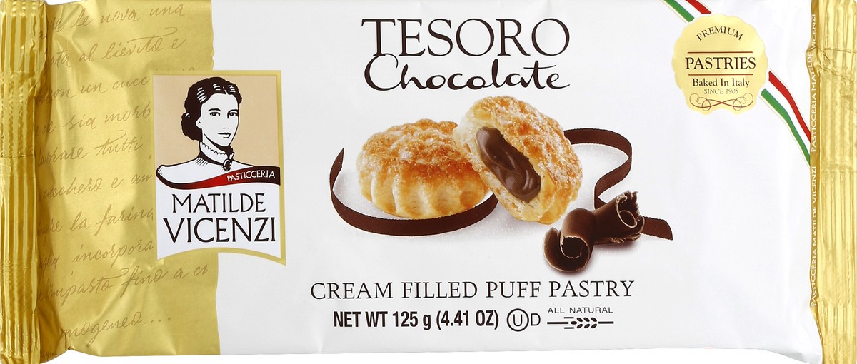 slide 4 of 6, Matilde Vicenzi Tesoro Cream Filled Puff Pastry Chocolate, 4.41 oz