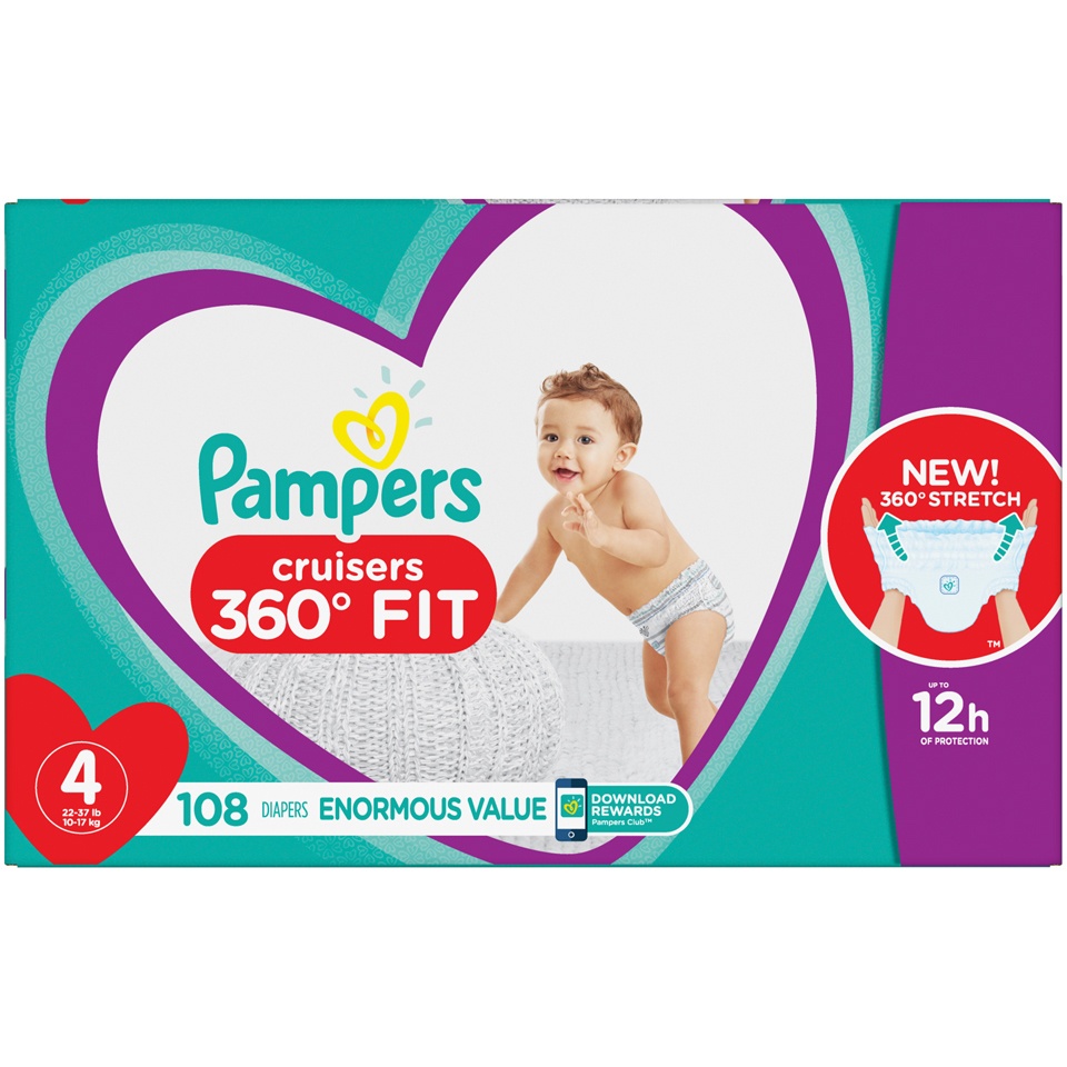 slide 2 of 2, Pampers Cruisers 360 Disposable Diapers Enormous Pack - Size 4, 108 ct