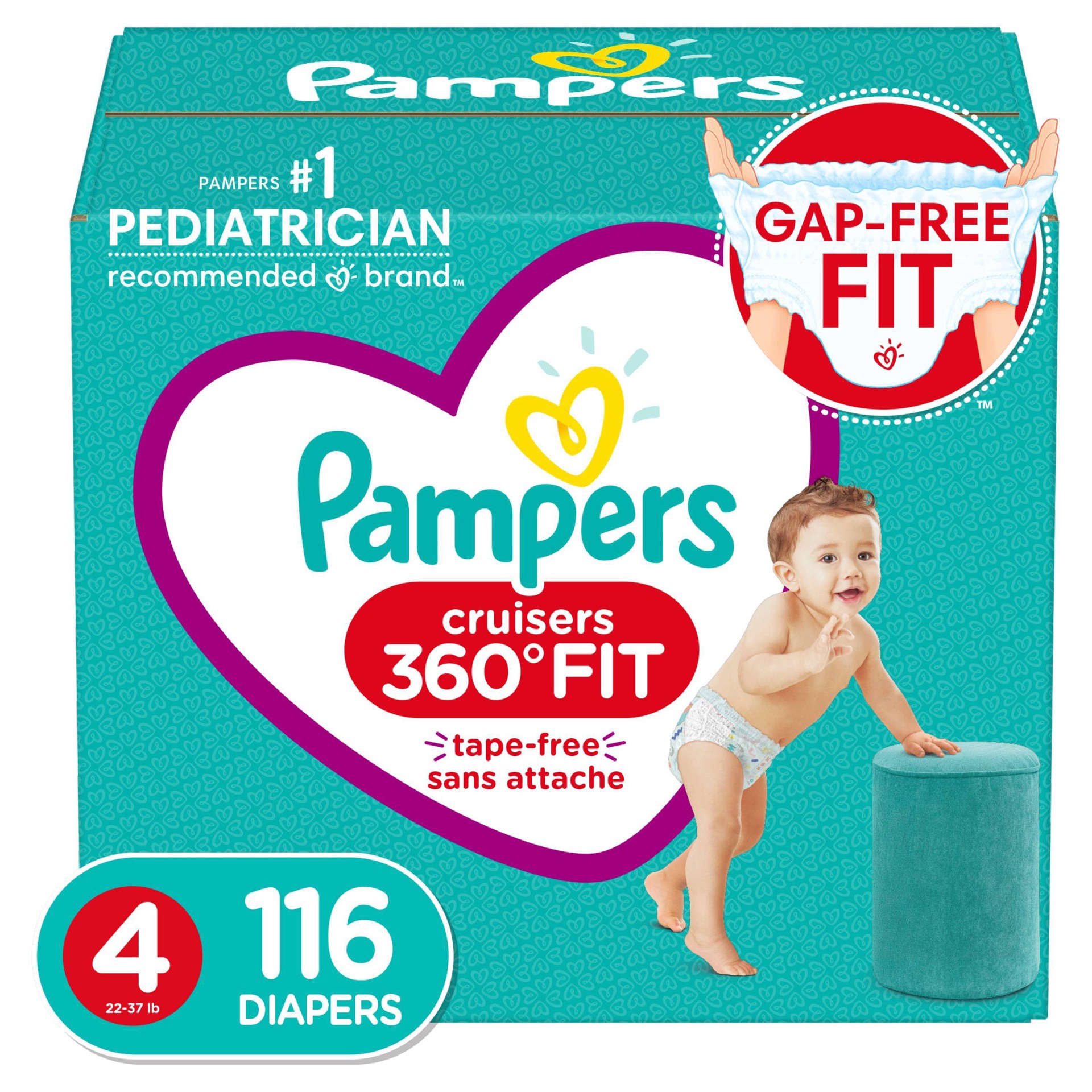 slide 1 of 2, Pampers Cruisers 360 Disposable Diapers Enormous Pack - Size 4, 108 ct