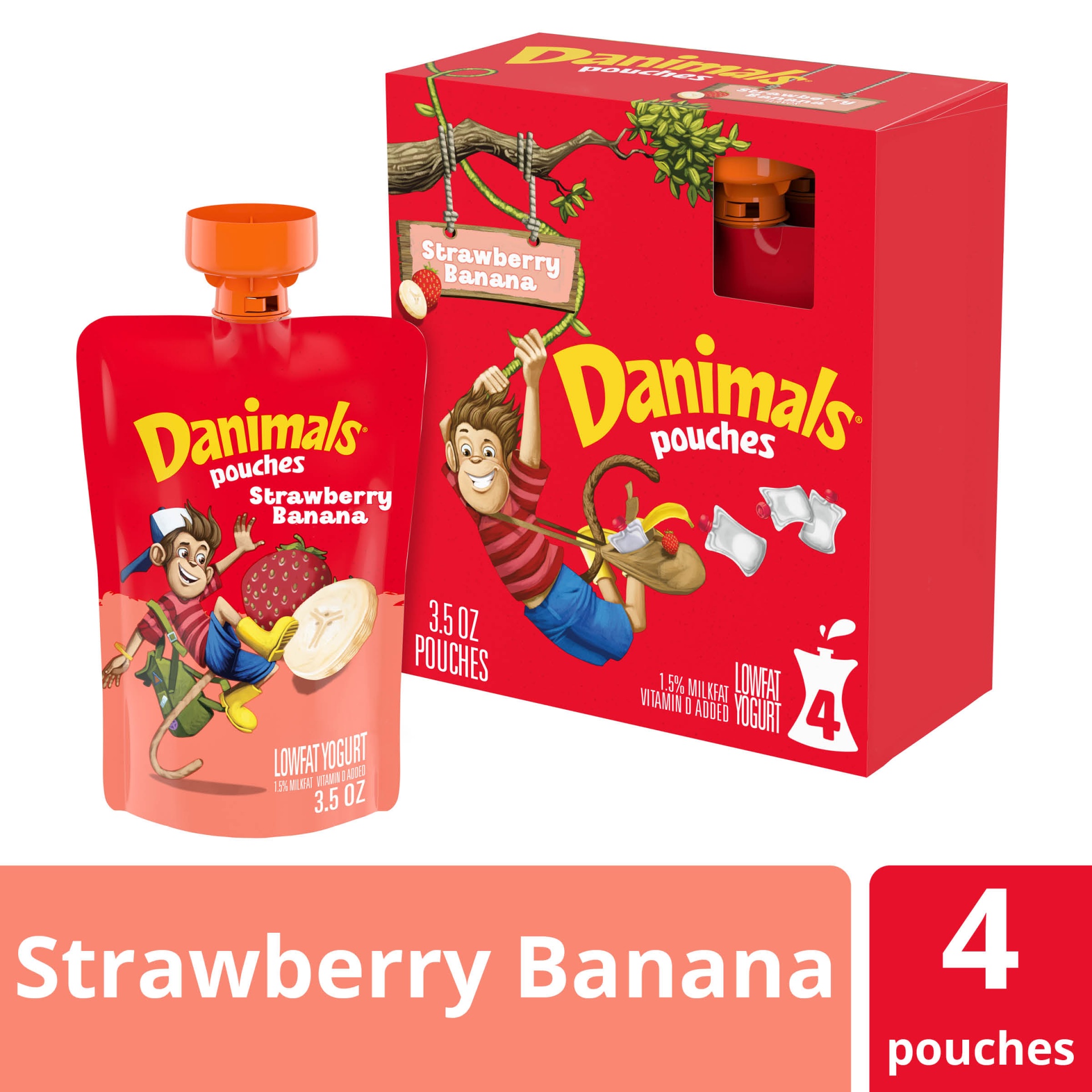 slide 1 of 7, Danimals Swingin’ Strawberry Banana Squeezable Yogurt, 3.5 oz