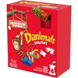 Danimals Pouches Strawberry Banana Squeezable Low Fat Yogurt, Easy Snacks for Kids, 4 Ct, 3.5 OZ Yogurt Pouches