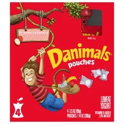 Danimals Pouches Strawberry Banana Squeezable Low Fat Yogurt, 4 Ct, 3.5 OZ Yogurt Pouches