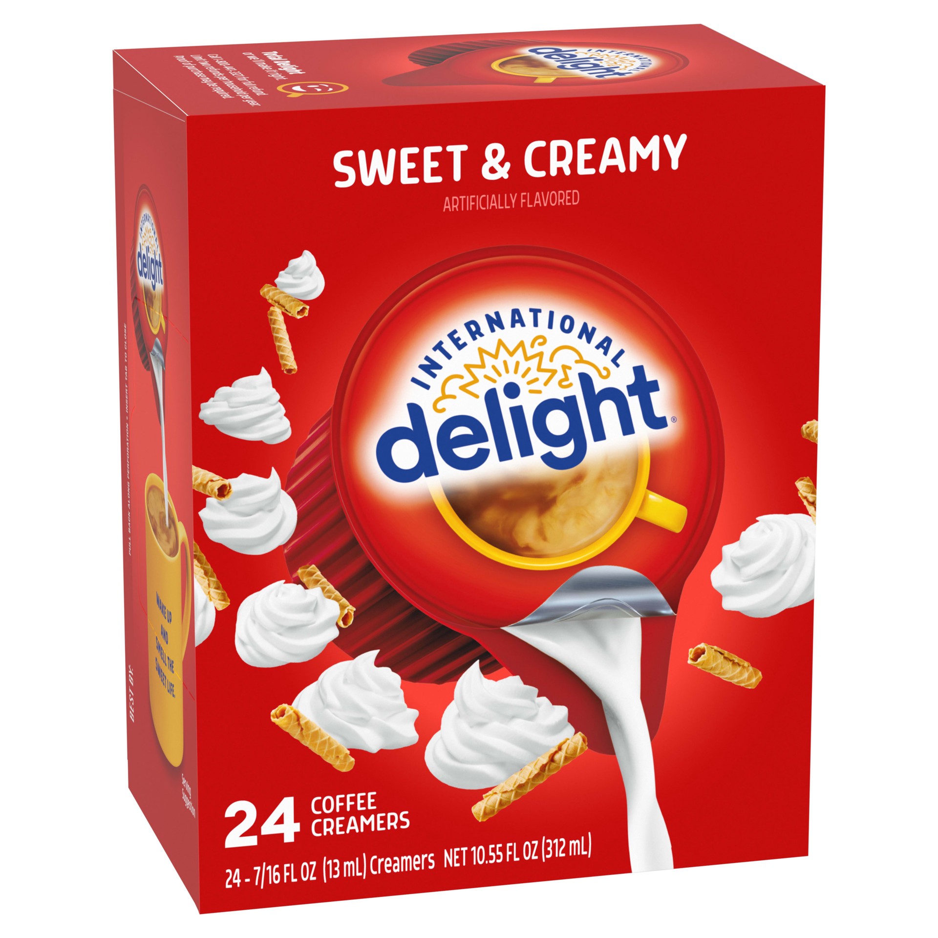 slide 3 of 5, International Delight Coffee Creamer Singles, Sweet & Creamy, Shelf Stable Flavored Creamer, 24 Ct, 0.44 FL OZ, Pre-Portioned Creamers, 24 ct