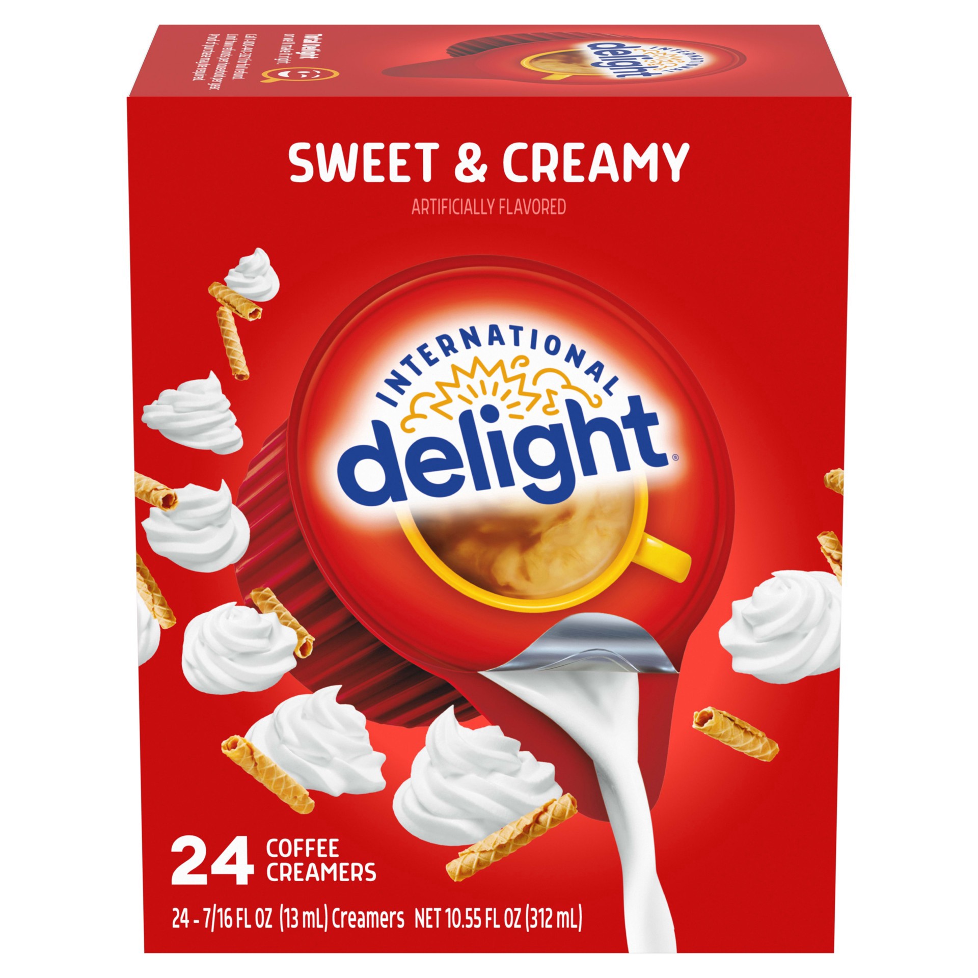 slide 1 of 5, International Delight Coffee Creamer Singles, Sweet & Creamy, Shelf Stable Flavored Creamer, 24 Ct, 0.44 FL OZ, Pre-Portioned Creamers, 24 ct