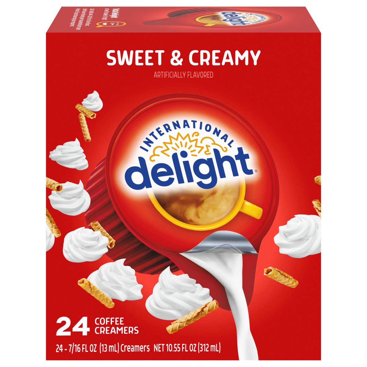 slide 1 of 5, International Delight Coffee Creamer Singles, Sweet & Creamy, 24 Ct, 0.44 FL OZ, Pre-Portioned Creamers, 24 ct
