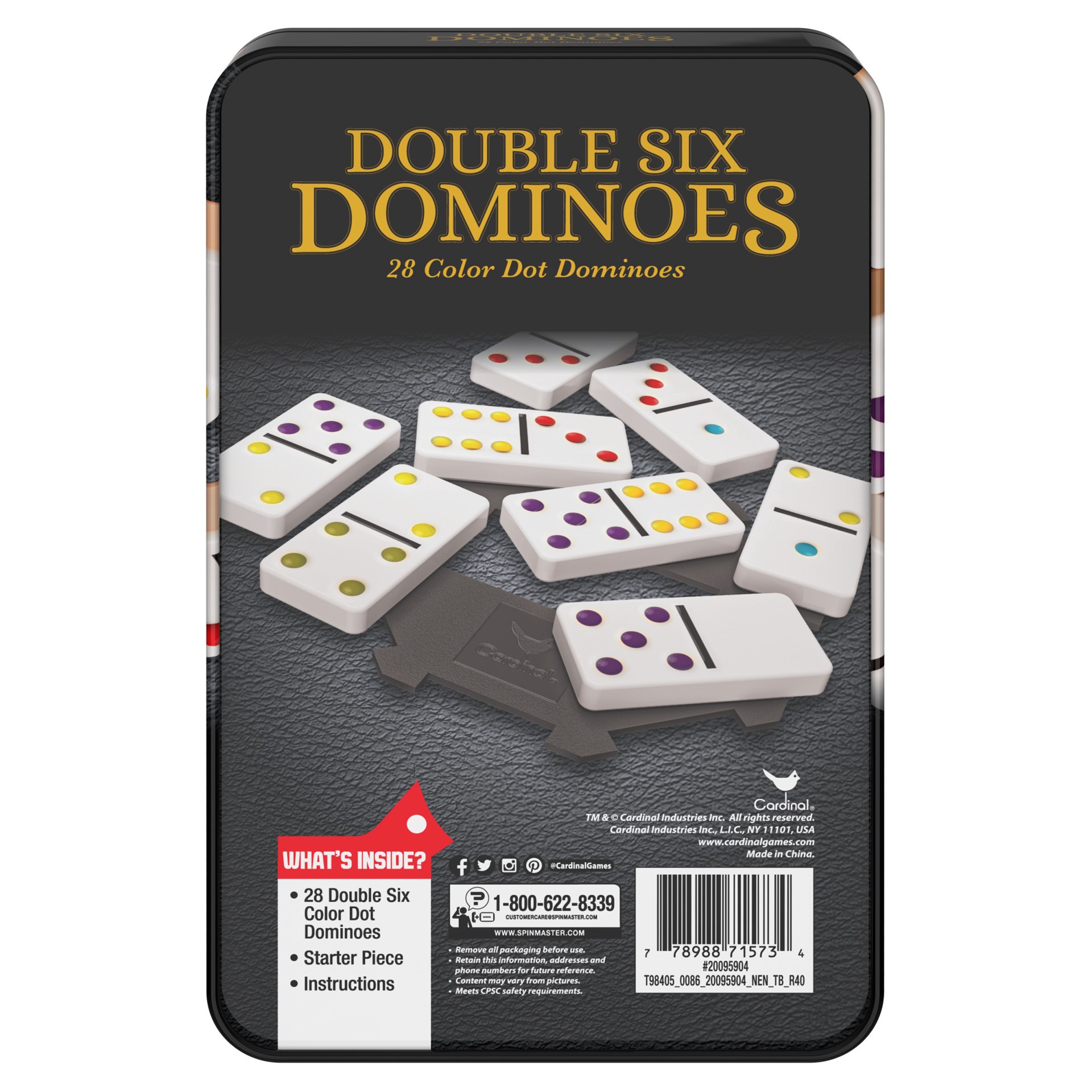 slide 5 of 5, Cardinal Games Double Six Dominoes in Tin, Tile Game for Kids and Adults Aged 8 and up, 28 ct