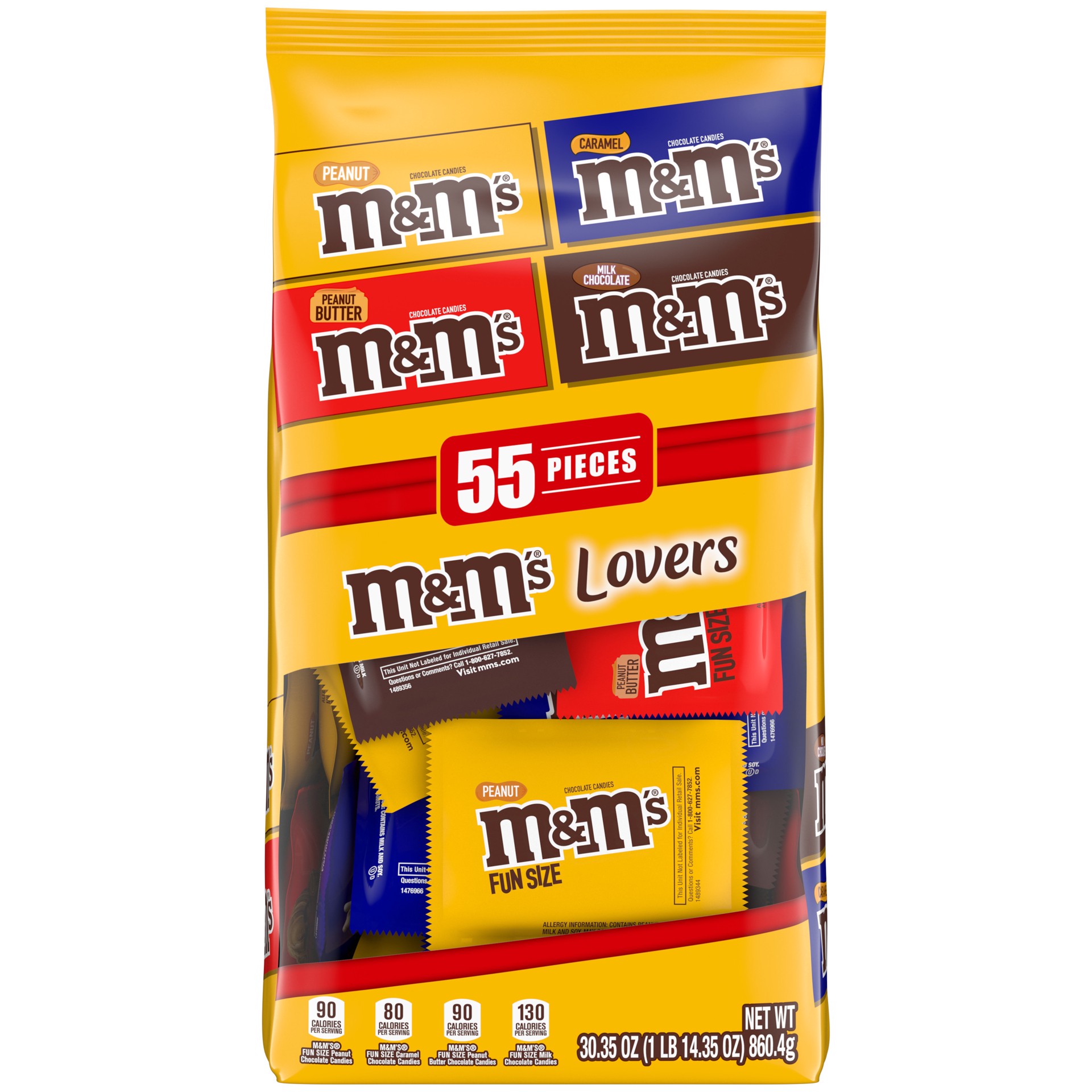 slide 1 of 10, M&M's Fun Size Milk Chocolate Candy Variety Pack, 30.35 oz, 55 ct Bulk Candy Bag, 30.35 oz