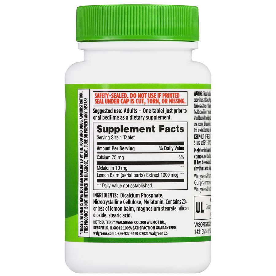 slide 4 of 5, Walgreens Melatonin with Lemon Balm 10 mg, 60 ct