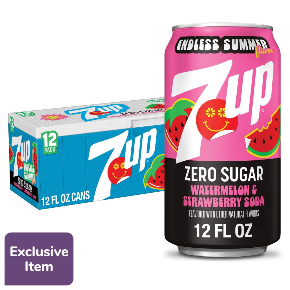 slide 1 of 4, 7UP® Zero Sugar Watermelon Strawberry Soda Cans, 12 ct; 12 fl oz