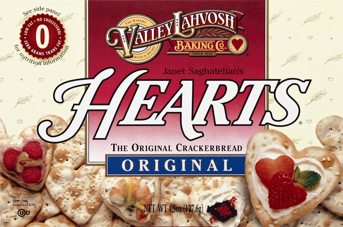 slide 1 of 1, Valley Lahvosh Baking Co. Hearts Original Crackerbread, 4.5 oz