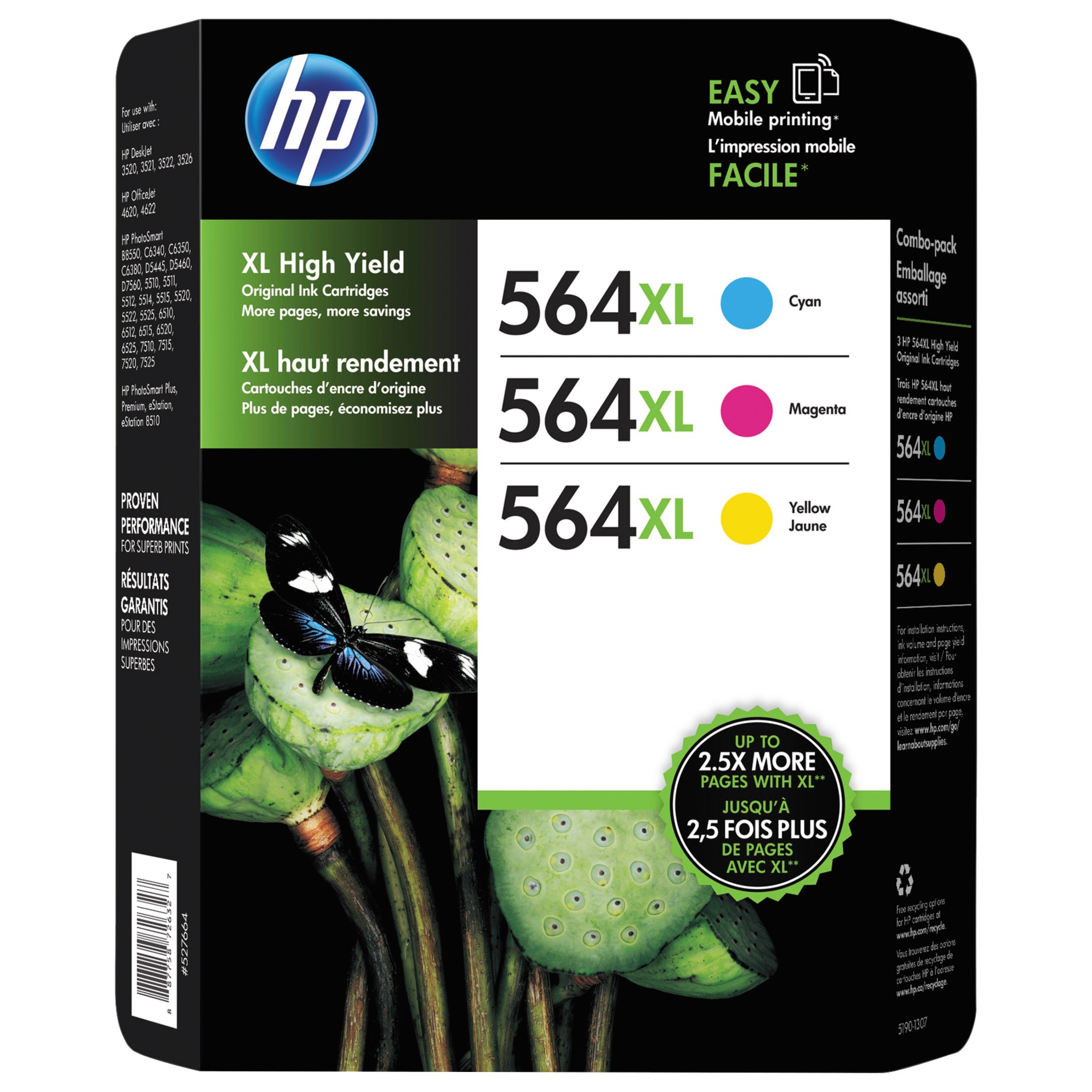slide 1 of 1, HP 564XL Color Up To 2.5x Ink Cartidges, 3 ct