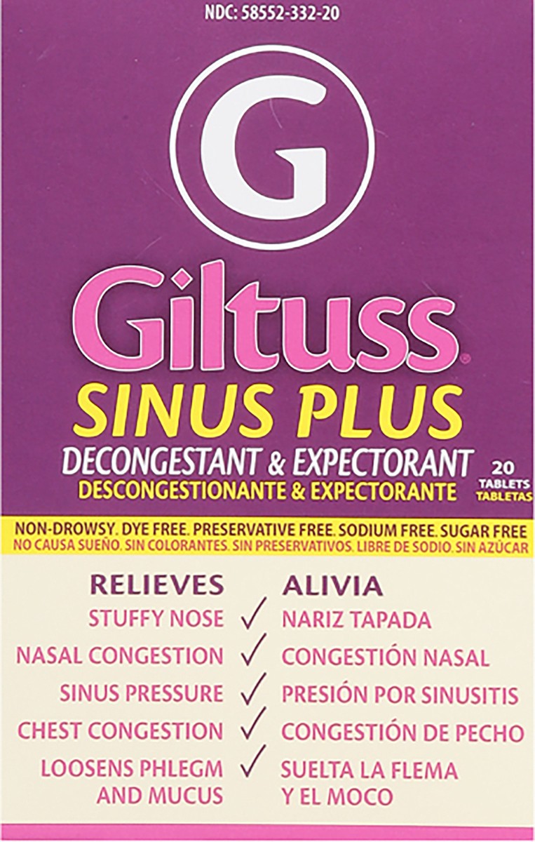 slide 6 of 14, Giltuss Sinus Plus Decongestant & Expectorant 20 Tablets, 1 ct