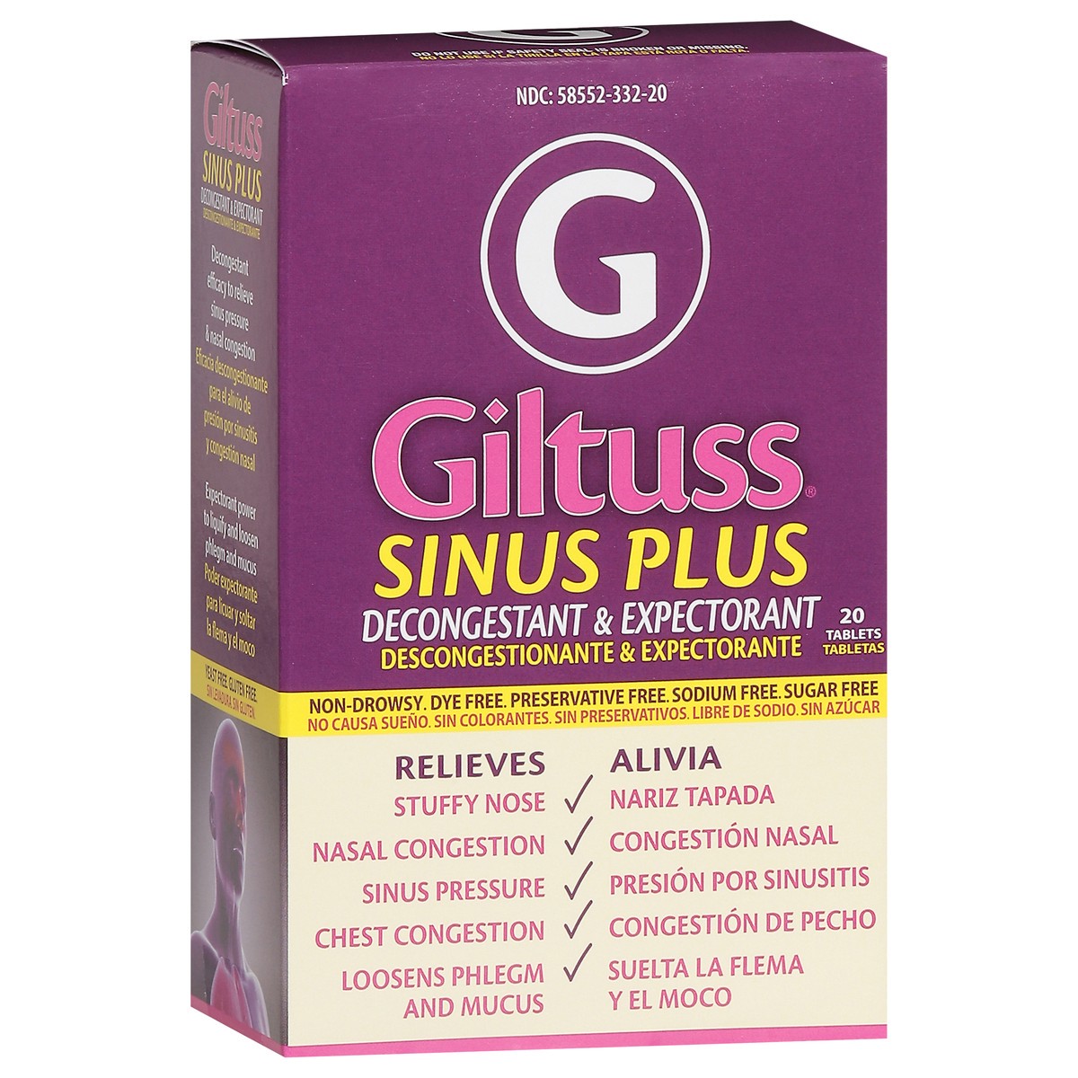 slide 8 of 14, Giltuss Sinus Plus Decongestant & Expectorant 20 Tablets, 1 ct