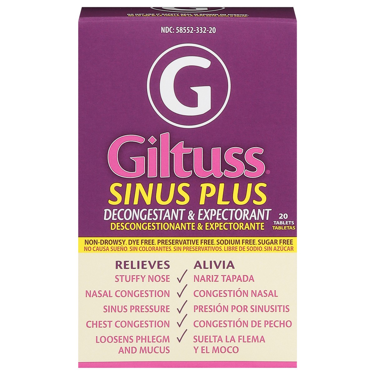 slide 11 of 14, Giltuss Sinus Plus Decongestant & Expectorant 20 Tablets, 1 ct
