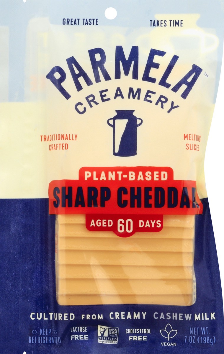 slide 3 of 10, Parmela Creamery Plant-Based Melting Slices Sharp Cheddar Cheese 7 oz, 7 oz