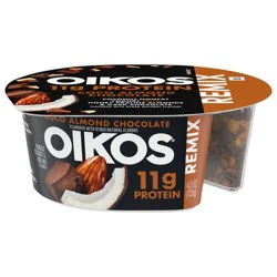 Oikos REMIX Coco Almond Chocolate 11g Protein Coconut Nonfat Greek Yogurt with Honey Praline Almonds and Dark Chocolate Mix-Ins, 4.5 OZ Cup