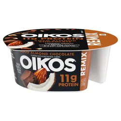 Oikos REMIX Coco Almond Chocolate 11g Protein Coconut Nonfat Greek Yogurt with Honey Praline Almonds and Dark Chocolate Mix-Ins, 4.5 OZ Cup