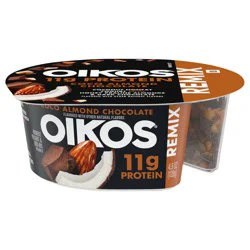 Oikos REMIX Coco Almond Chocolate 11g Protein Coconut Nonfat Greek Yogurt with Honey Praline Almonds and Dark Chocolate Mix-Ins, 4.5 OZ Cup