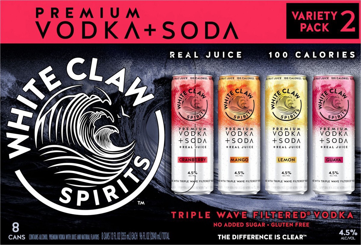 slide 11 of 11, White Claw Spirits Vodka + Soda VP2 8 Pack, 2 x 8 ct, 355 ml