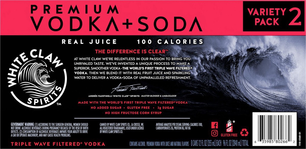 slide 9 of 11, White Claw Spirits Vodka + Soda VP2 8 Pack, 2 x 8 ct, 355 ml